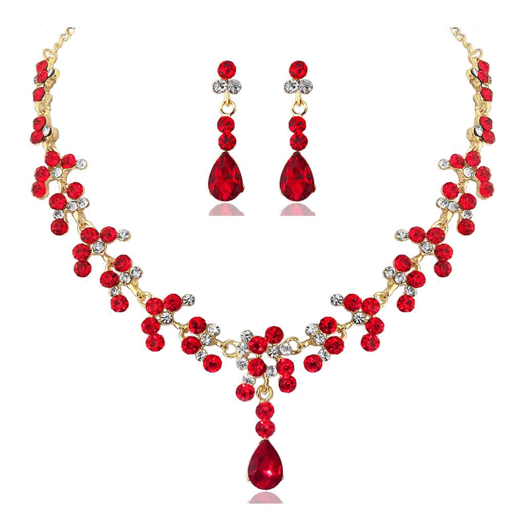 3 Pieces of Women's Fashion Trend Claw Chain Series Red Water Drop Earrings with Necklace Jewelry Set, Banquet and Party Accesso