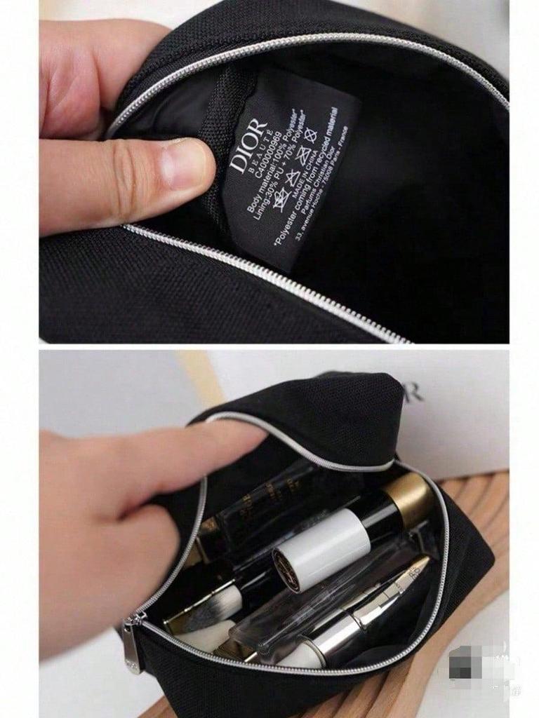 Dior Black Large-Capacity Zipper Makeup Bag