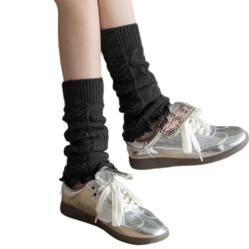 Fashionable Twist Cable Knit Footless Middle Calf Socks Pleated Ruched Ruffled Leg Warmers Boot Toppers Covers for Women