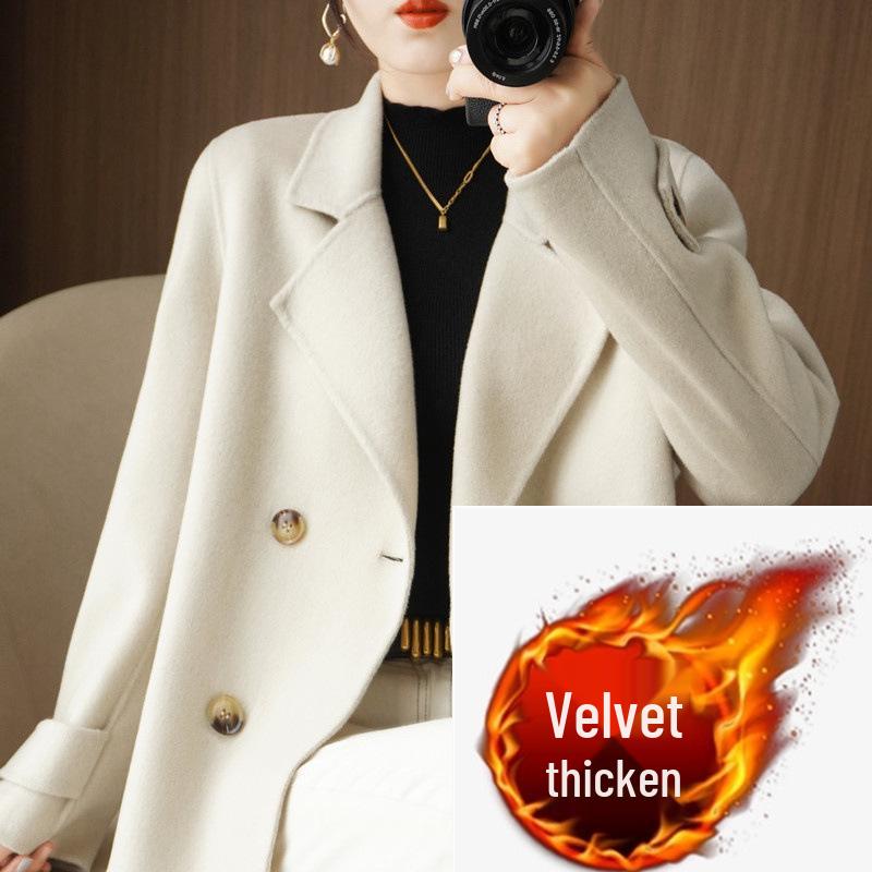 Women's Woolen Suit Collar Coat - Short, Thick, Loose Fit for Autumn/Winter