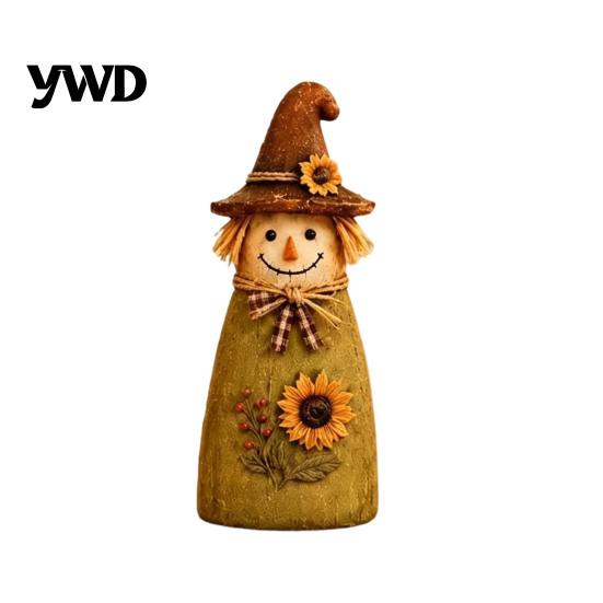 Cute Wizard Hat Ornaments Vintage Resin Scarecrow Figurines, Fall Harvest Pumpkin Sunflower Maple Decorative Haunted House Props Leaf Tabletop Decor,