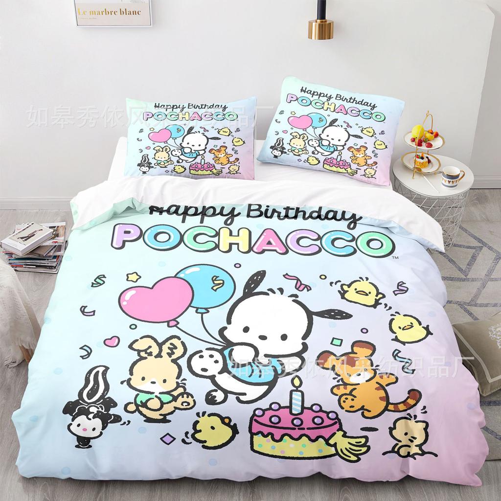 Sanrio Pochacco Bedding Sets Comforter Quilt Bed Cover Duvet Cover Pillow Case 2-3 Pieces Sets Kids Adult Size