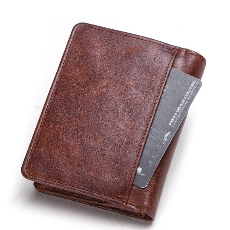 Johnature Portamonete da uomo con pochette multifunzione in pelle Crazy Horse vintage con cerniera solida e Hasp