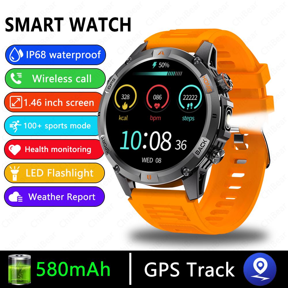 New Professional GPS Sports Smart Watch Outdoor RIDE Run GPS track Swim Watchs Compass 3ATM Sports Bluetooth Call Watch Men