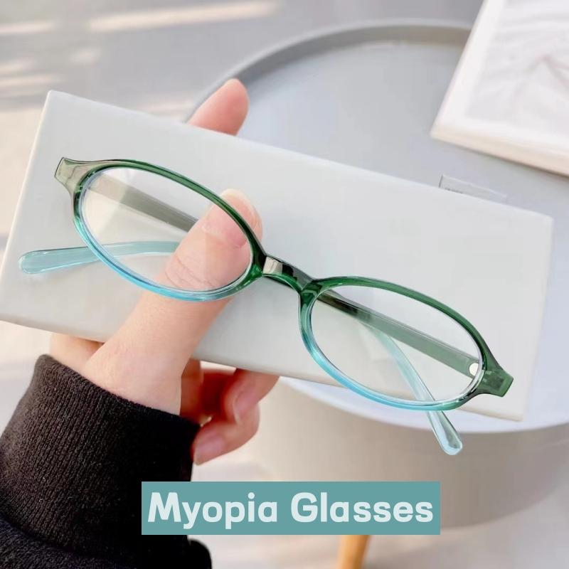 Fashion Retro Blue Green Oval Compact Frame Short Sighted Glasses Women'S Anti Blue Lamp Glasses New Style Myopia Eyeglasses