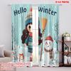 2pcs,2D Plane Printing Minimalist Curtains Winter Fun Girl & Snowman Polyester Fabric (without Rod) Home Decor Ldeal for Living