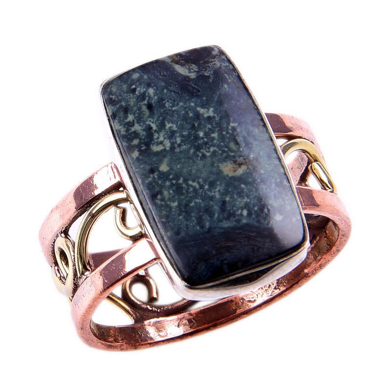 Natural Green Pietersite Gemstone 925 Solid Silver Two Tone Ring S.10.5US B2g34