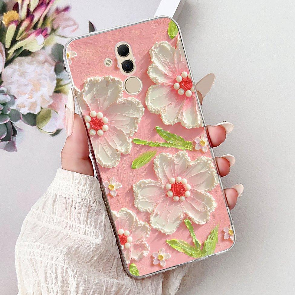 Clear For Huawei Mate 20Lite SNE-LX3 INE-LX2 Back Cover For Huawei Mate 20 Lite Case Cute Cartoon Cat Luxury Flowers Funny Funda
