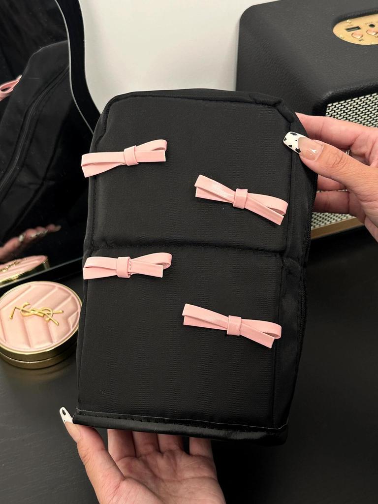 Korean Ins Style Makeup Bag with Bow - Large Capacity Skincare & Wash Bag