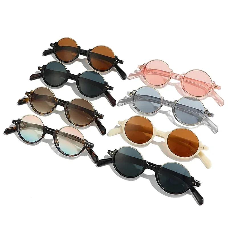  Vintage Rimless Round Sunglasses Women Fashion Leopard Tea Gradient Shades UV400 Men Trending Rivets Punk Sun Glasses