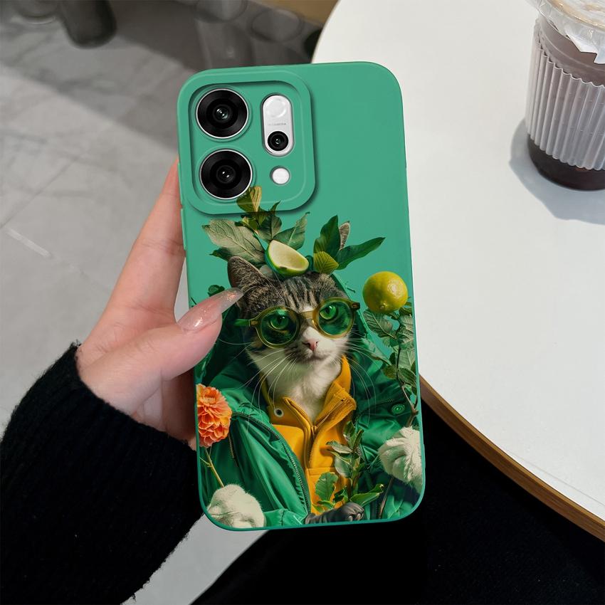 For Oppo Reno14 Pro 14F A5 A5X K13 Phone Cases Table Cartoon Cat Pattern Phone Case Camera Protection Shockproof Silicone Covers For Oppo Bumper Shell
