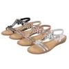 Large Size Rhinestone Sandals Round Head Flat Heel Hollowed Out Bohemian Comfortable Women's Shoes Summer