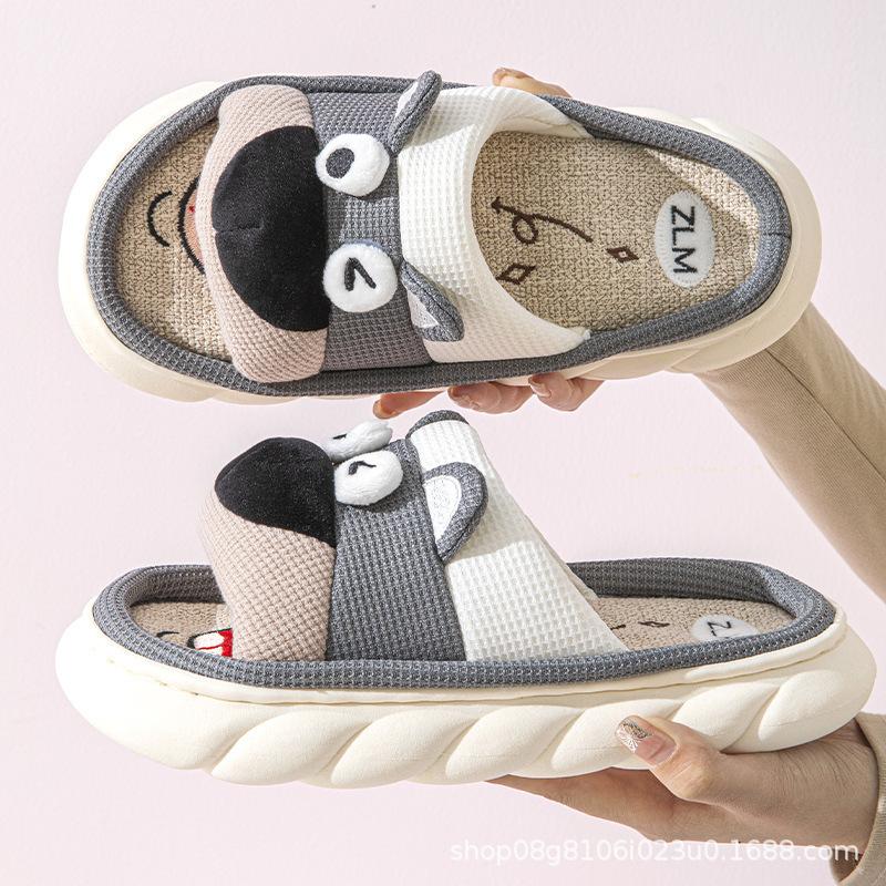 Fashion Cute Cartoon Slippers Women Men Spring Summer Shoes Breathable Cotton Linen Indoor Home Slides Couples House Floor Slipper