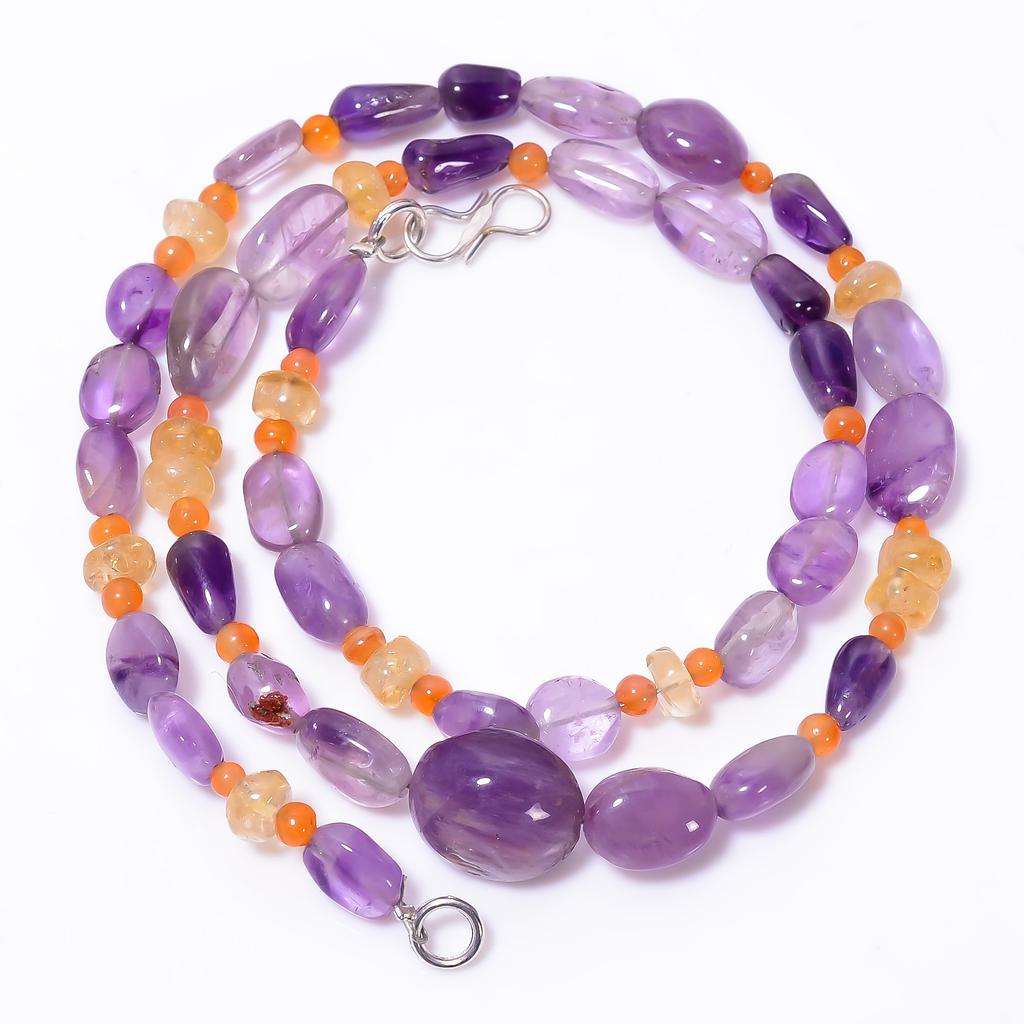 Natural Amethyst Citrine Carnelian Gemstone Smooth Beads Necklace 3-14 mm 18" UB-8595