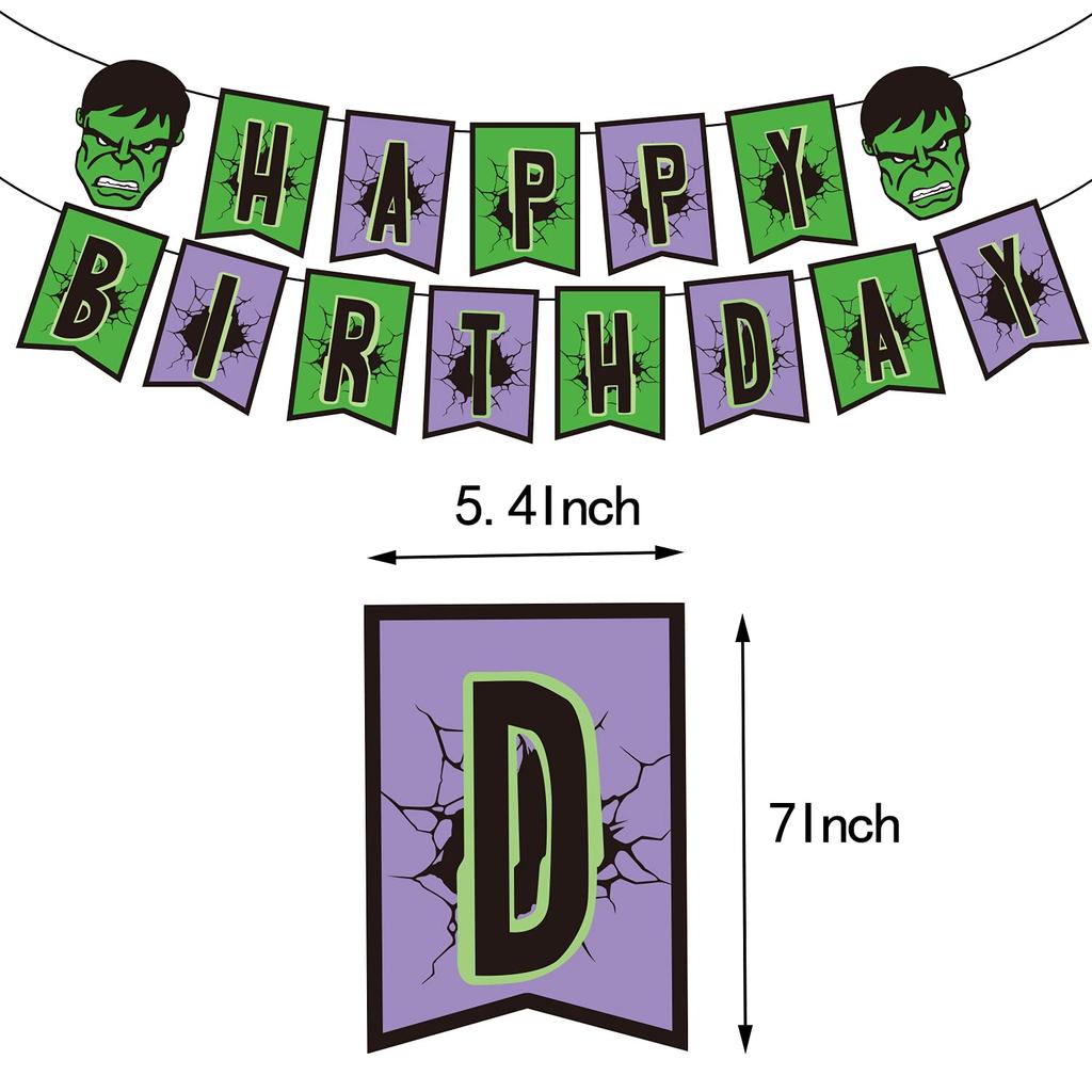 Hulk Birthday Decorations Party Set, Hulk Superhero Hero Movie Character Popular Kids Cute Funny Boy Girl Green Happy Birthday Garland Banner Balloons