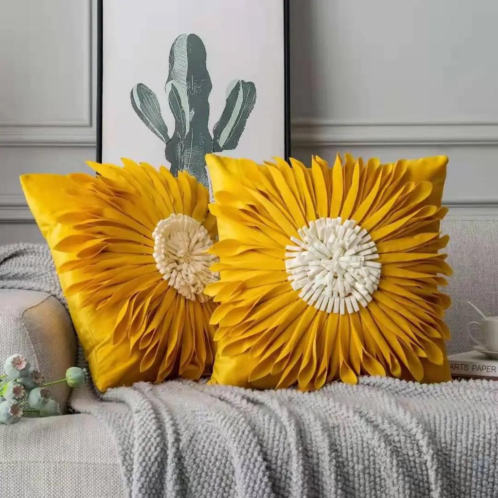 Fashion Modern Style Pink White Throw Pillows 45*45cm Velvet Stitching 3D Chrysanthemum Cushion Waist Pillow Blue Cushion Case