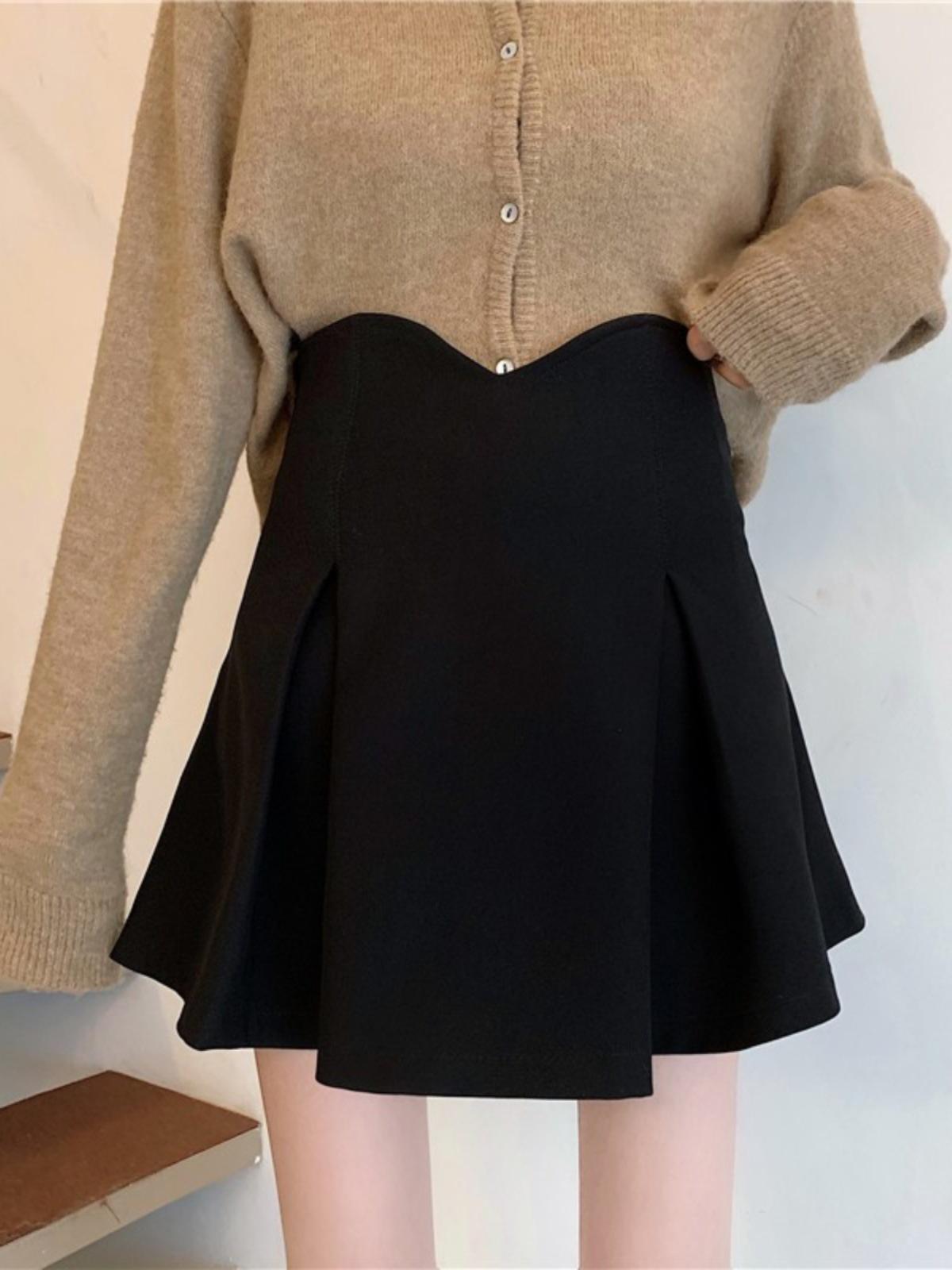 

2024 Black High-Waist Slimming A-Line Midi Skirt for Women L