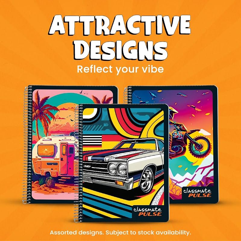 Classmate Pulse Spiral Notebook - 240 mm x 180 mm, Soft Cover, 180 Pages, Unruled