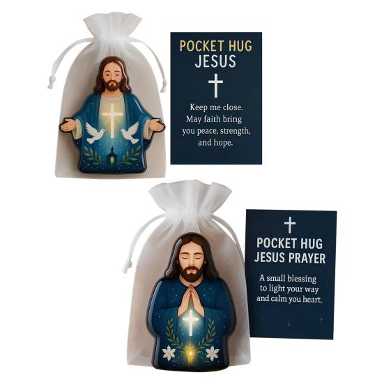Pocket Hug Jesus Gift Blessing Jesus Prayer Figurine with Card Christian Pocket Hug Keepsake Religious Faith Ornament for Christian Gifts