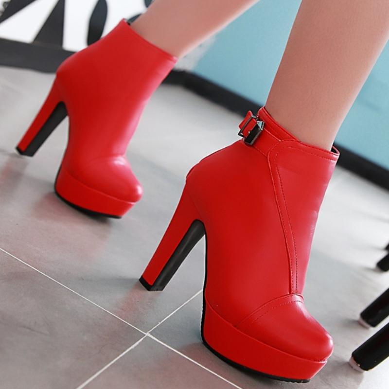 Women's Ankle Boots Autumn Spring 2025 High Heels Short Boot For Women Fashion Buckle Red Black Party Shoes Female Large Size