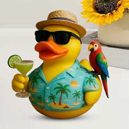 Tropical Tribute Duck Beach Vacation Duck Statue Resin Duck Wearing Hawaiian Shirt Collectible Decoration for Desk Car Dashboard