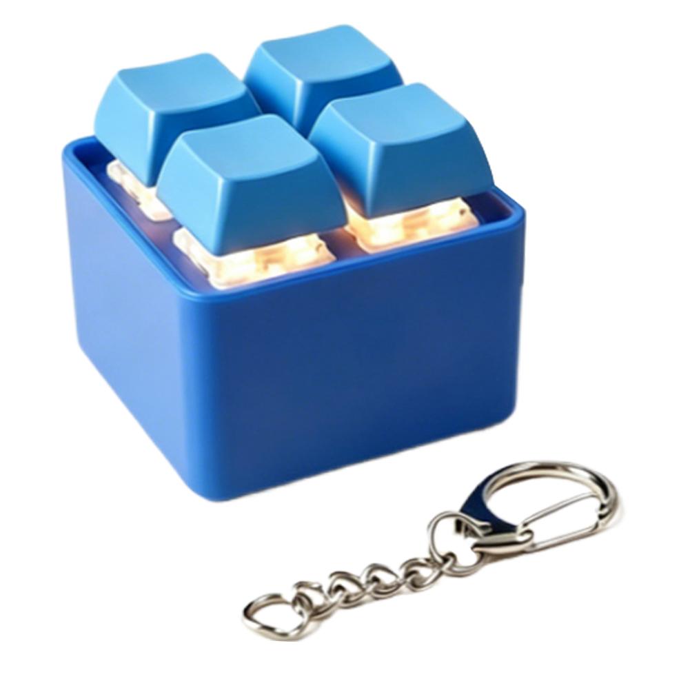 Porte-clés Fidget Clavier 4 Boutons Clicker de Clavier Lumineux Porte-clés Clavier Mécanique Jouets Anti-Stress Cadeau Pour Petite Amie bleu