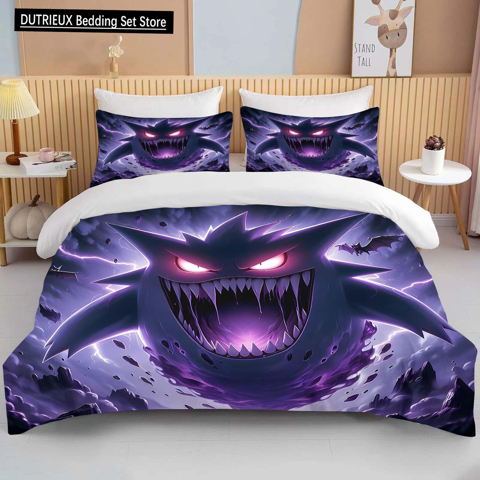 

Постільна білизна з принтом покемона Генга Мультяшна Аніме Підодія Ковдра Наволочка Постільна білизна для хлопчиків дівчаток дітей дорослих Розкішний комплект EU single(135x200cm)