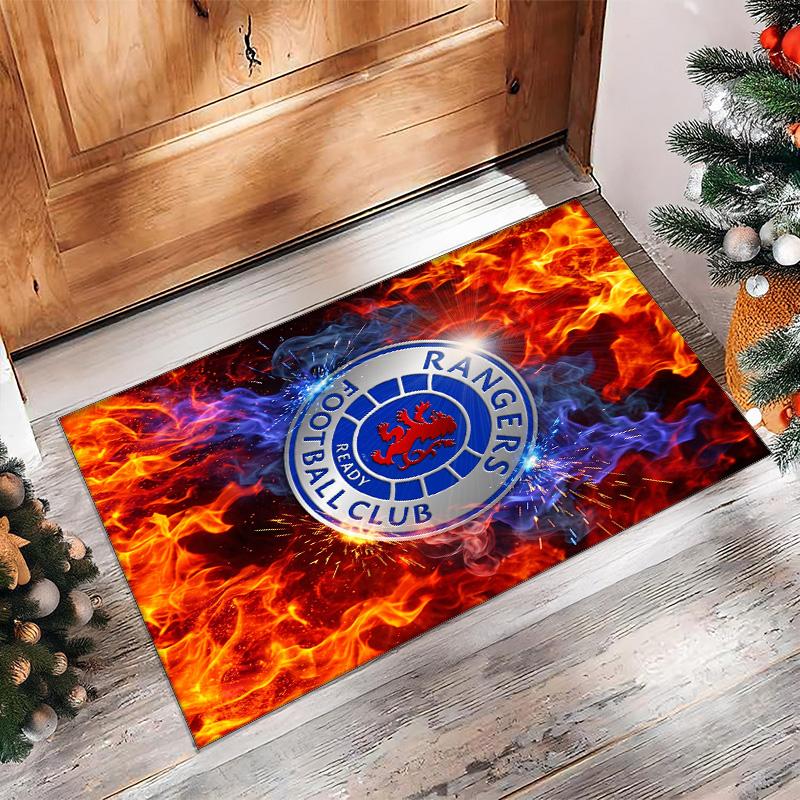Rangers FC Soccer Football Pattern Soft Area Rug Non Slip Indoor Floor Carpet Sports Decor Mat for Bedroom