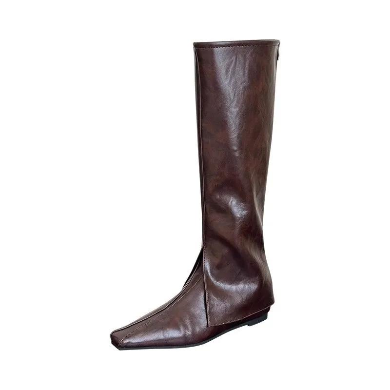 Fashion Inner Heightened Pointed Toe Brown Thigh Boots Women's Autumn and Winter New Spice Girls Trouser Tube Boots