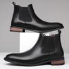 Men's Ankle Boots Black Chelsea Boots Men's High Top Leather Shoes Simple Casual Business Dress Round Head Leather Boots Man