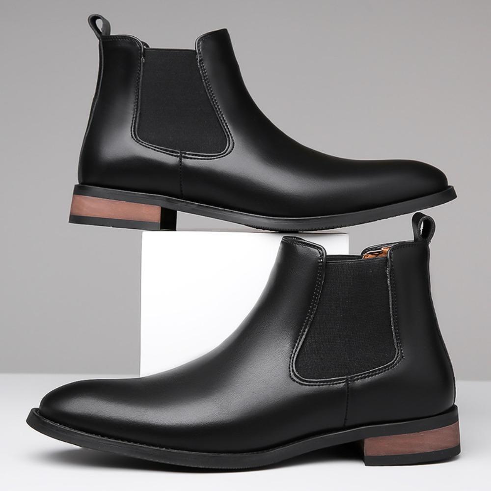 Men's Ankle Boots Black Chelsea Boots Men's High Top Leather Shoes Simple Casual Business Dress Round Head Leather Boots Man