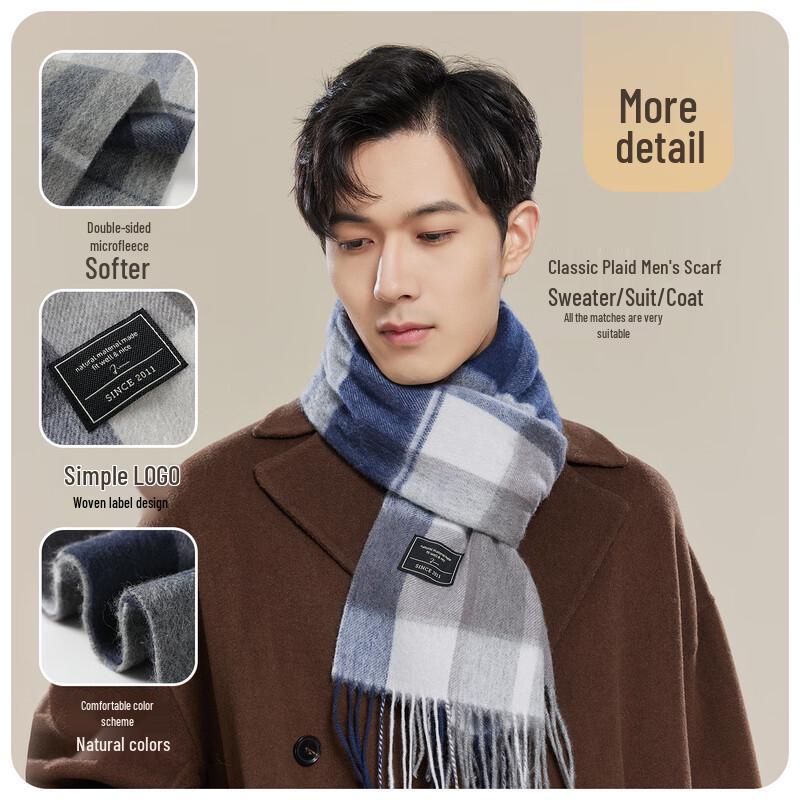 JIUMU Men's 100% Wool Plaid Scarf