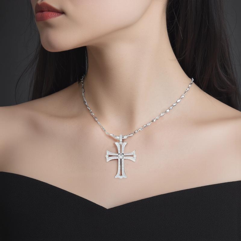 APM Monaco Cross chain link, synthetic cubic zirconia alloy, rhodium plated necklace, same style for men and women, silver WC8233OX