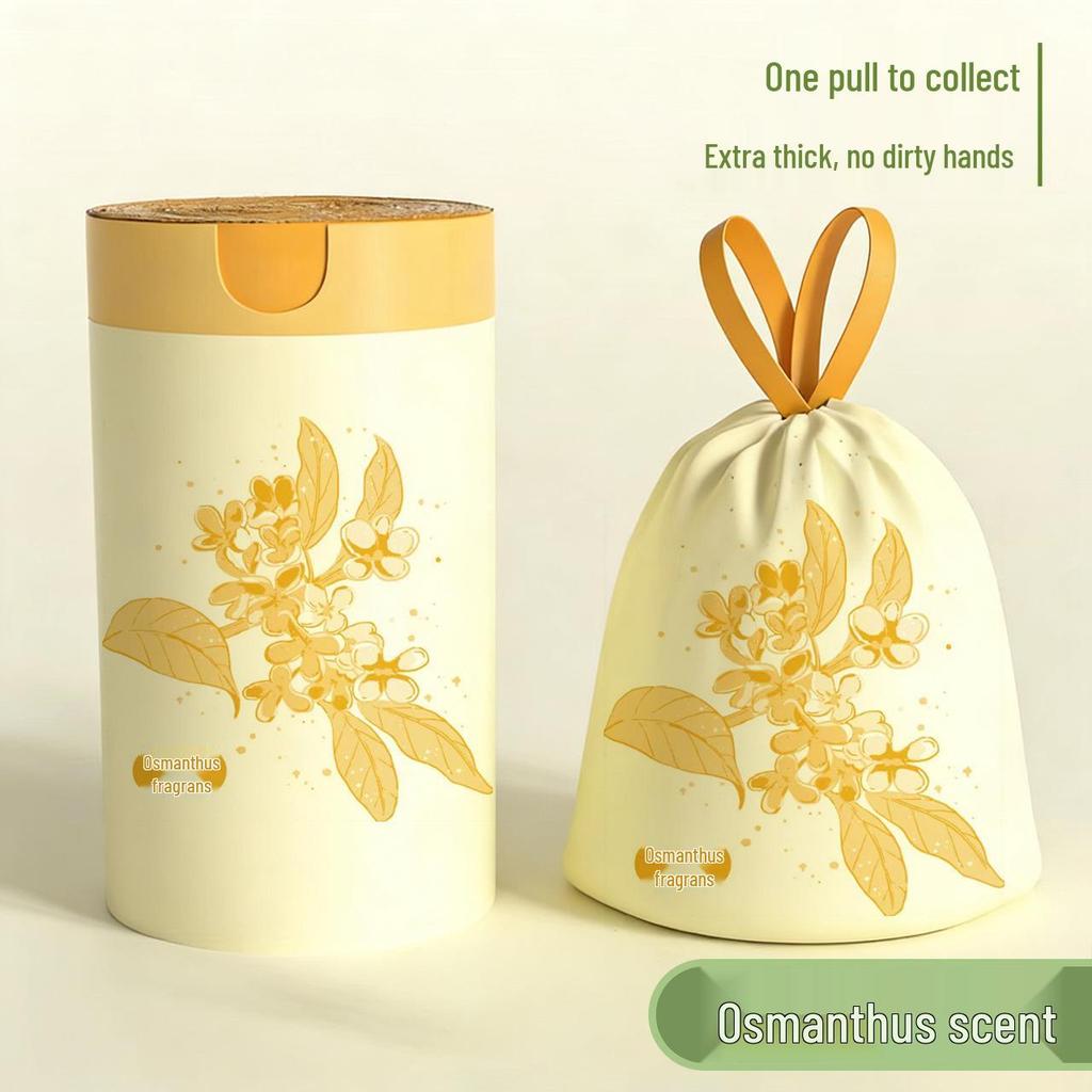 Osmanthus Scent Tear-Free Kitchen Garbage Bags - Thickened, Disposable, Drawstring Closure, Handheld Storage.