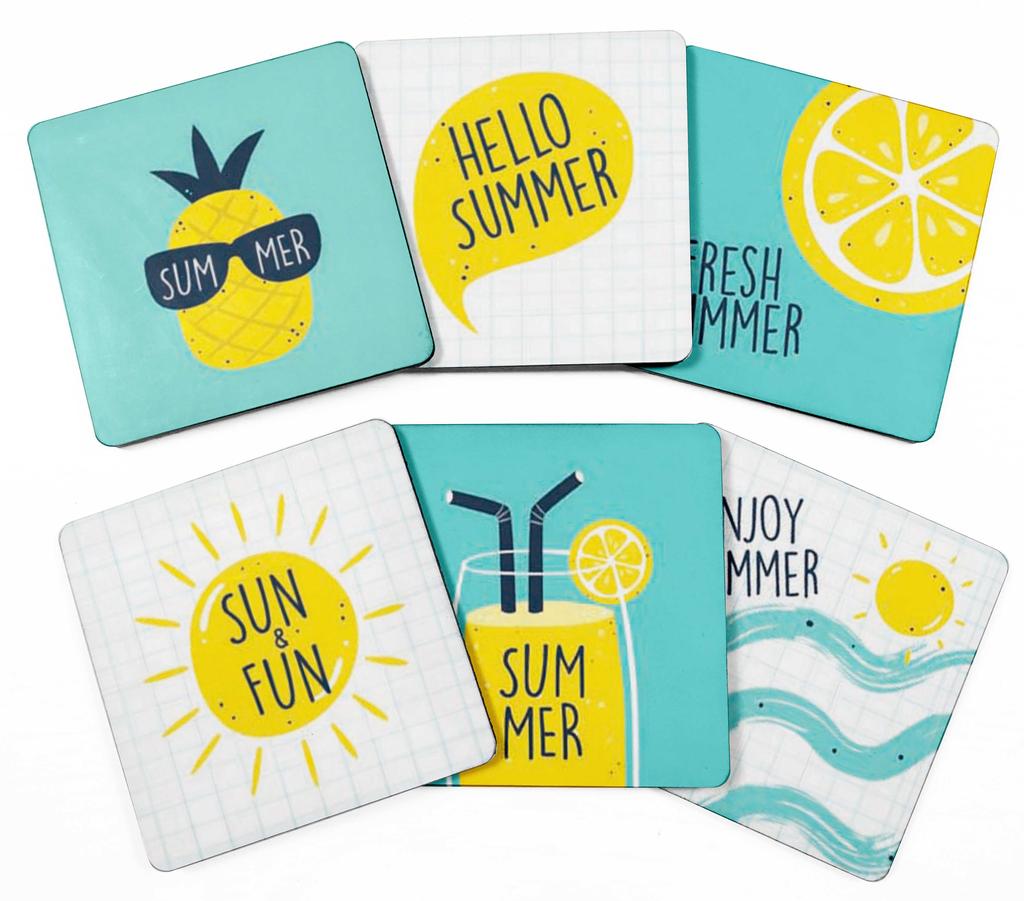 Inkdotpot Set of 6 Drink Coasters Decorative Non,Slip Cork Base 4-inch Square Printed Coasters Easy Clean