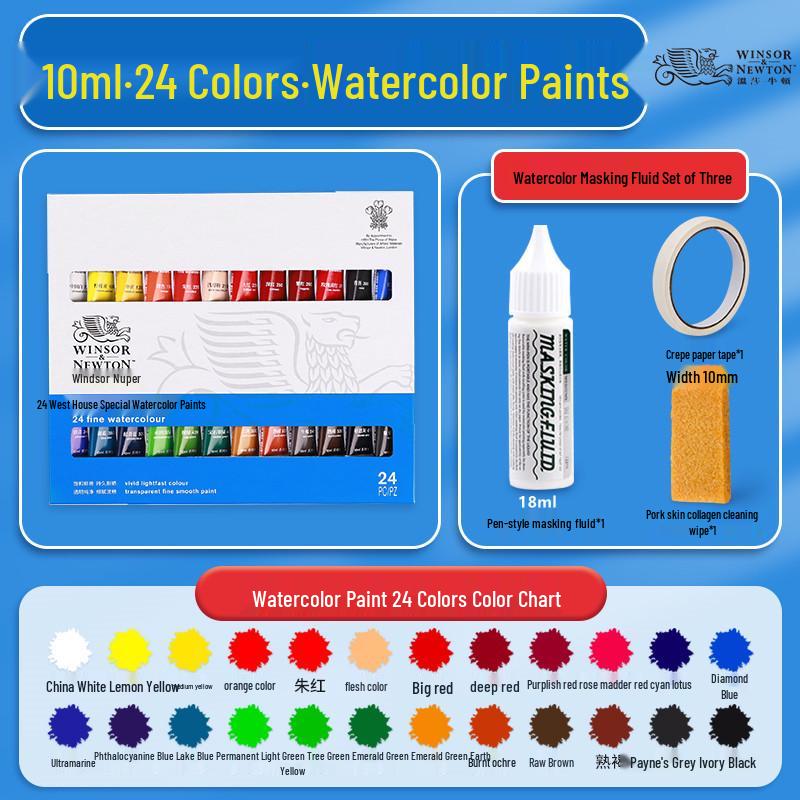 Winsor & Newton 24-kleuren aquarelverfset, 10 ml - Ideaal voor kinderen & studenten