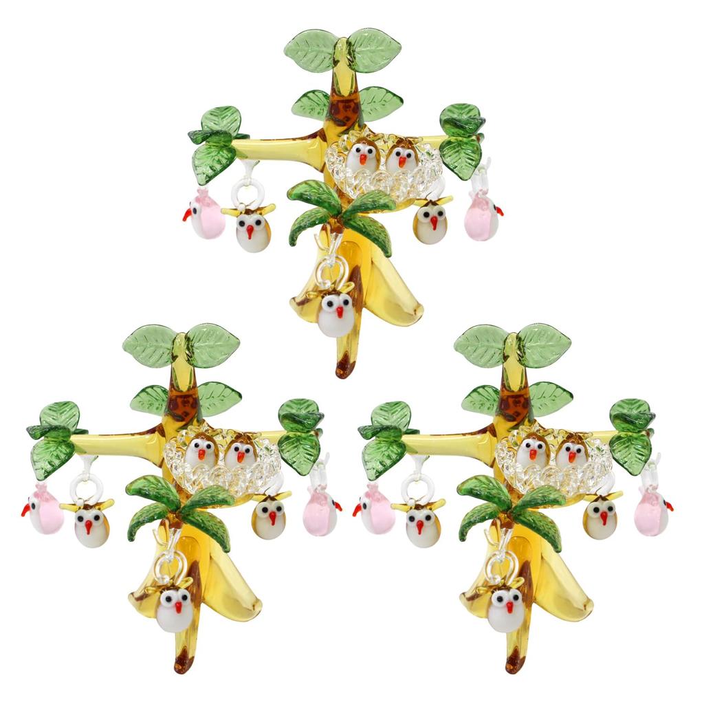 Fourcart Cute Handmade Glass Craft [Owl Nest Tree] X 3-Piece Set