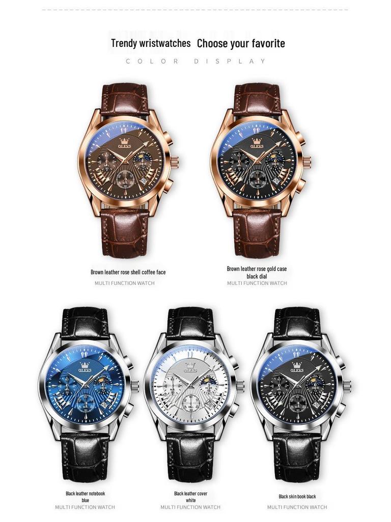 OLEVS Men's Multifunctional Quartz Chronograph Watch with Calendar