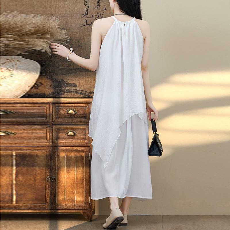 2025 Summer New Gentle Wind Solid Color Dress Fairy Vacation Fairy Lace Embroidered Vest Sleeveless Long Dress