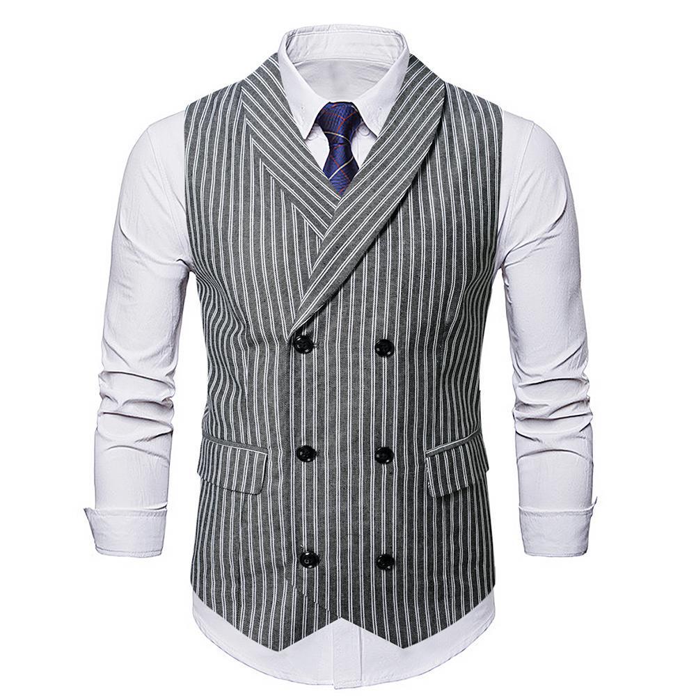 2025 Men's Slim Fit Striped Double-Breasted Retro Suit Vest - European Size