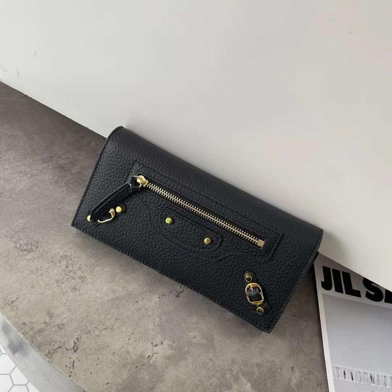 

2026 New Genuine Leather Women s Wallet Lychee Pattern Top Layer Cowhide Style Rivet Buckle Long Three Fold 19.5cm чёрный