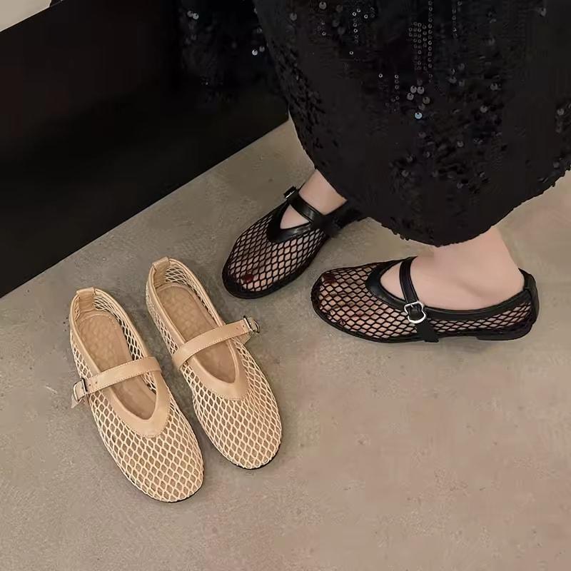Women's Summer Exquisite Mesh Canvas Mary Jane Ballet Flats