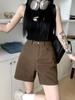 Brown Denim Shorts for Women High Waist Casual Half Pants Straight Jeans A-line Shorts Vintage Style Y2k Clothes Summer