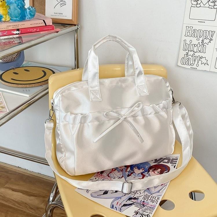 Stylish Urban Crossbody Bag For Women Casual Canvas Nylon Handbag With Bow Detail