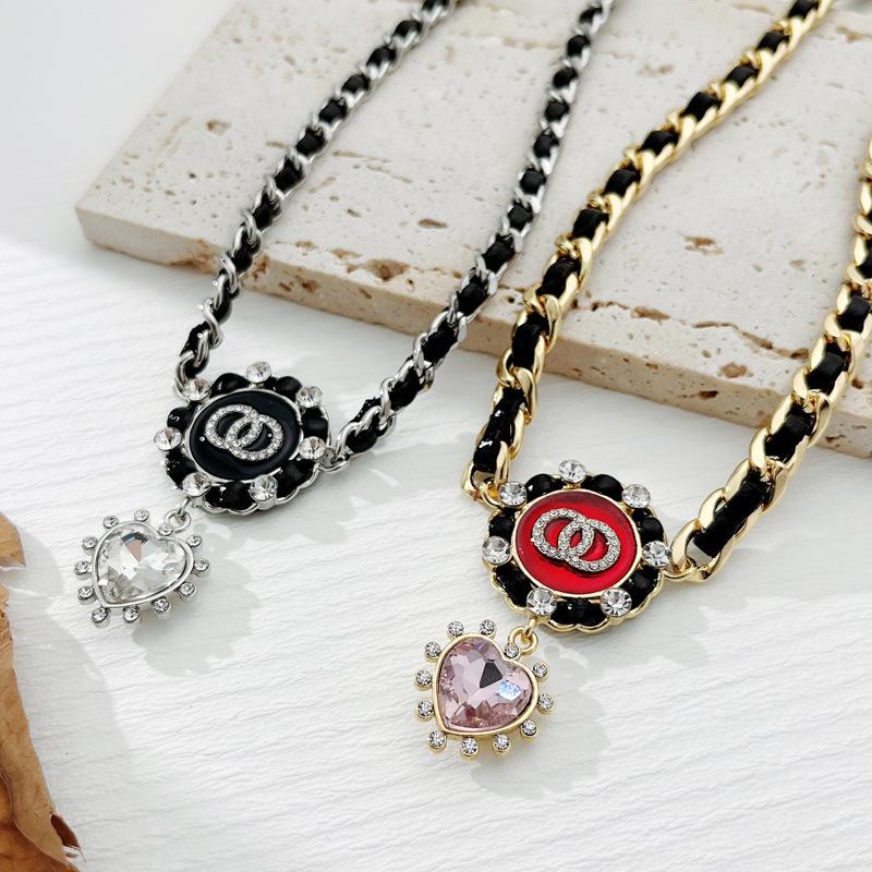 Style Korean Elegant Black Choker Necklace With Heart Pendant For Women