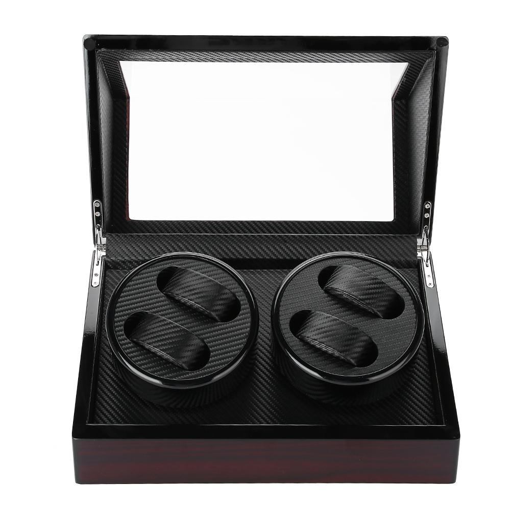 Mechanical Watch Winder for 4 Automatic Watches Holder Storage Display Case (Red Black,  )