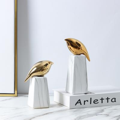 Nordic Luxury Golden Bird Ceramic Ornaments Home Decoration Living Room Modern Animal Sculpture Desktop Ornaments Unique Gift