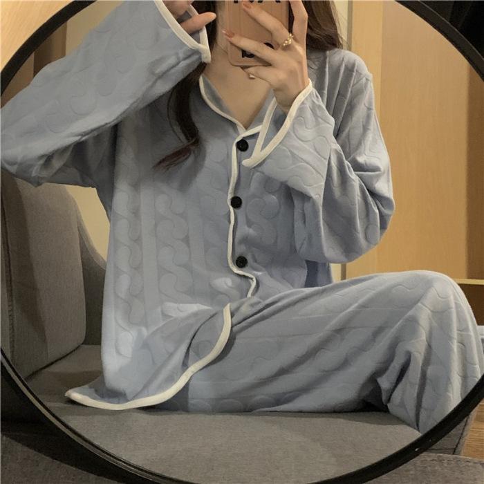 Kadın İlkbahar Sonbahar Pijama İki Parça Set Kadın Bol Moda Leopar Desenli Uzun Kollu Bayan Ev Giyimi
