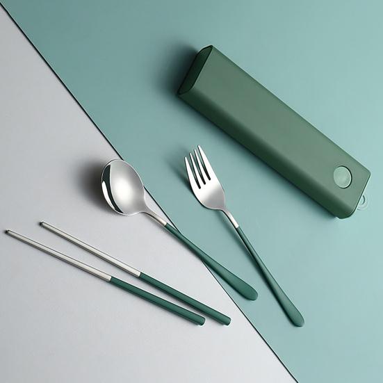 Tableware Set Rust-proof Smooth Surface Stainless Steel Spoon Fork Chopsticks Portable Cutlery Set with Box Kitchen Accessories