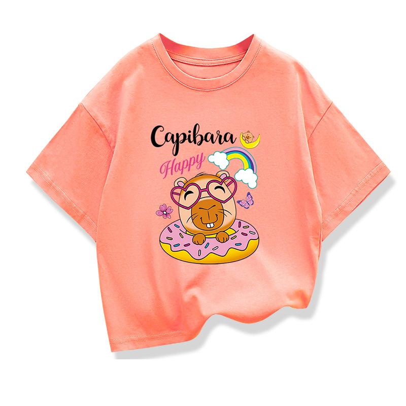 Summer New Trend Capybara Printing Cute Childrens ShortSleeved TShirt Cute Comfortable Versatile Boy and Girl TShirt